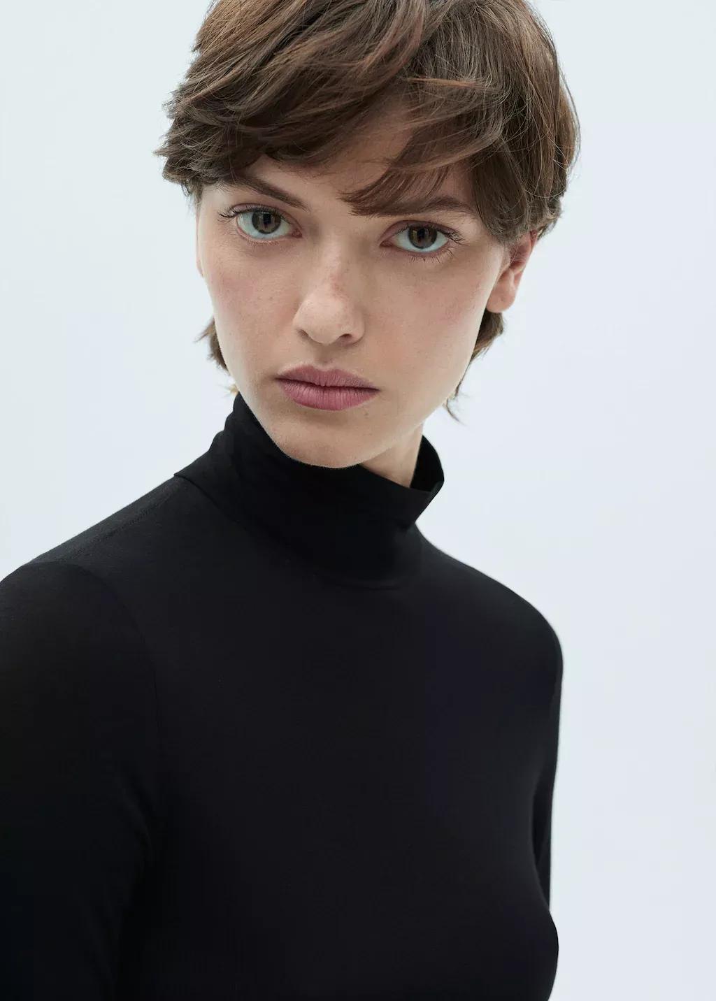 Black Turtleneck Long-Sleeved T-Shirt, , large image number 1
