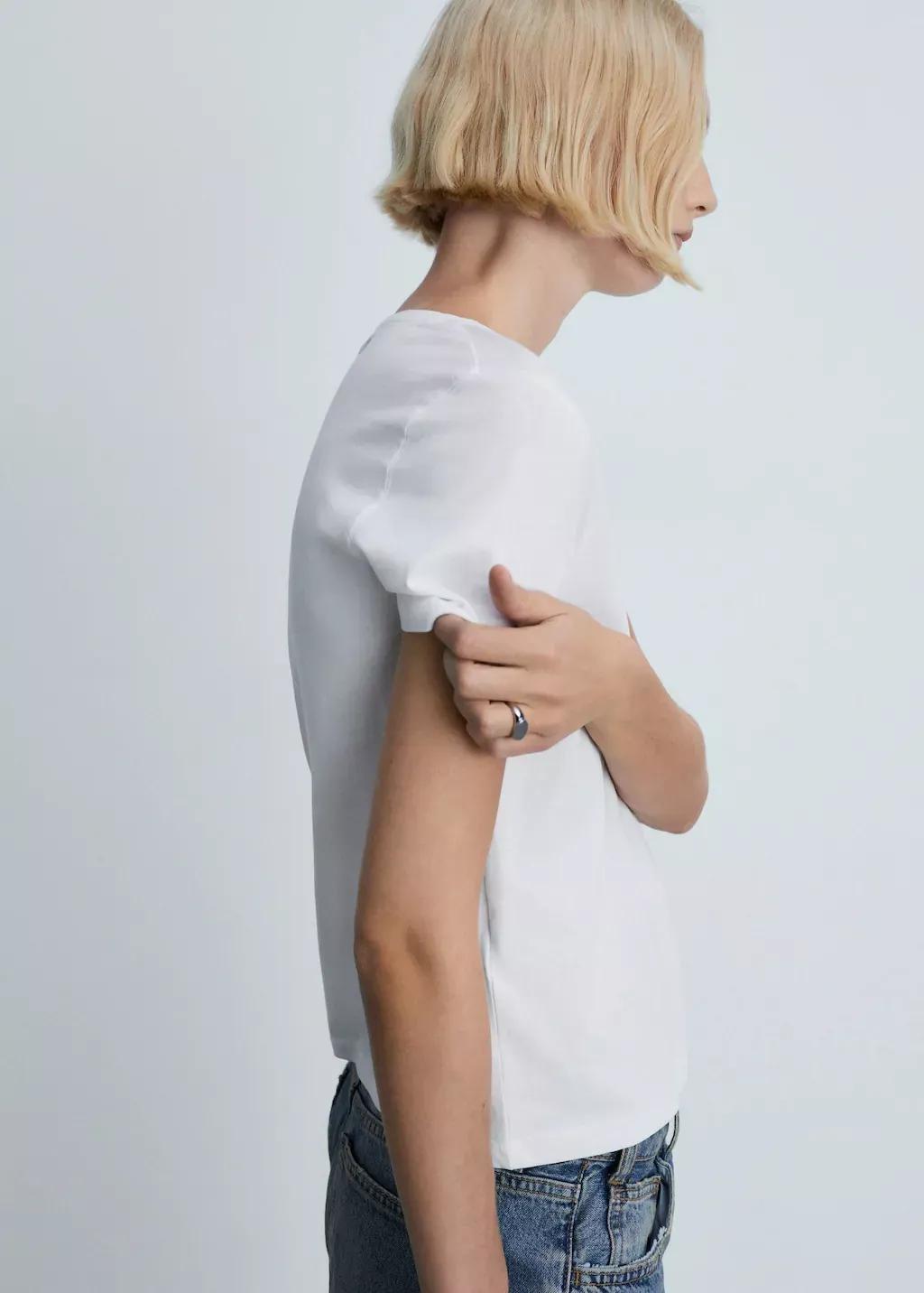 White V-Neck Cotton T-Shirt, , large image number 0