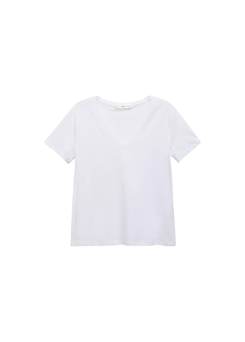 White V-Neck Cotton T-Shirt, , large image number 2