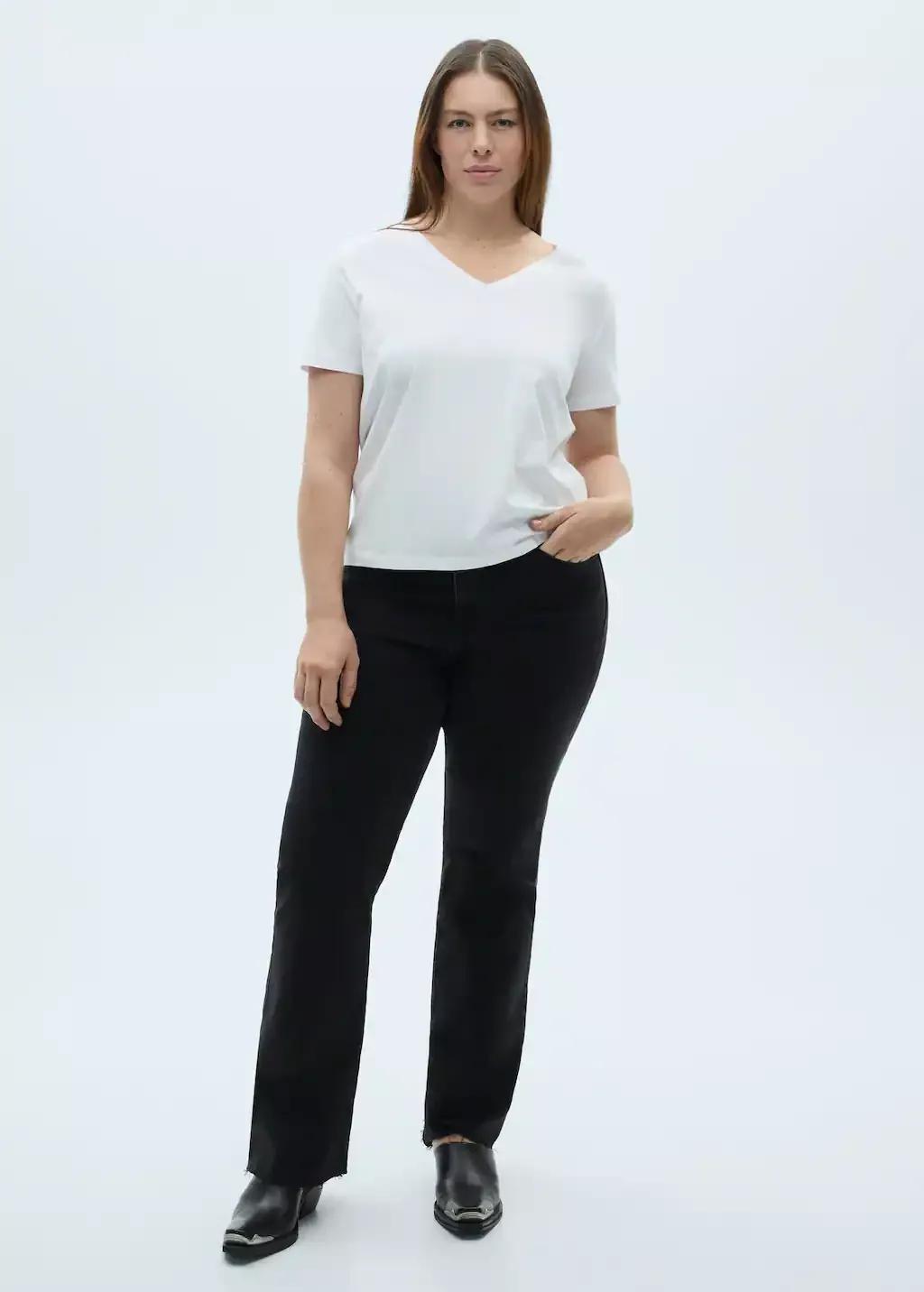 White V-Neck Cotton T-Shirt, , large image number 3