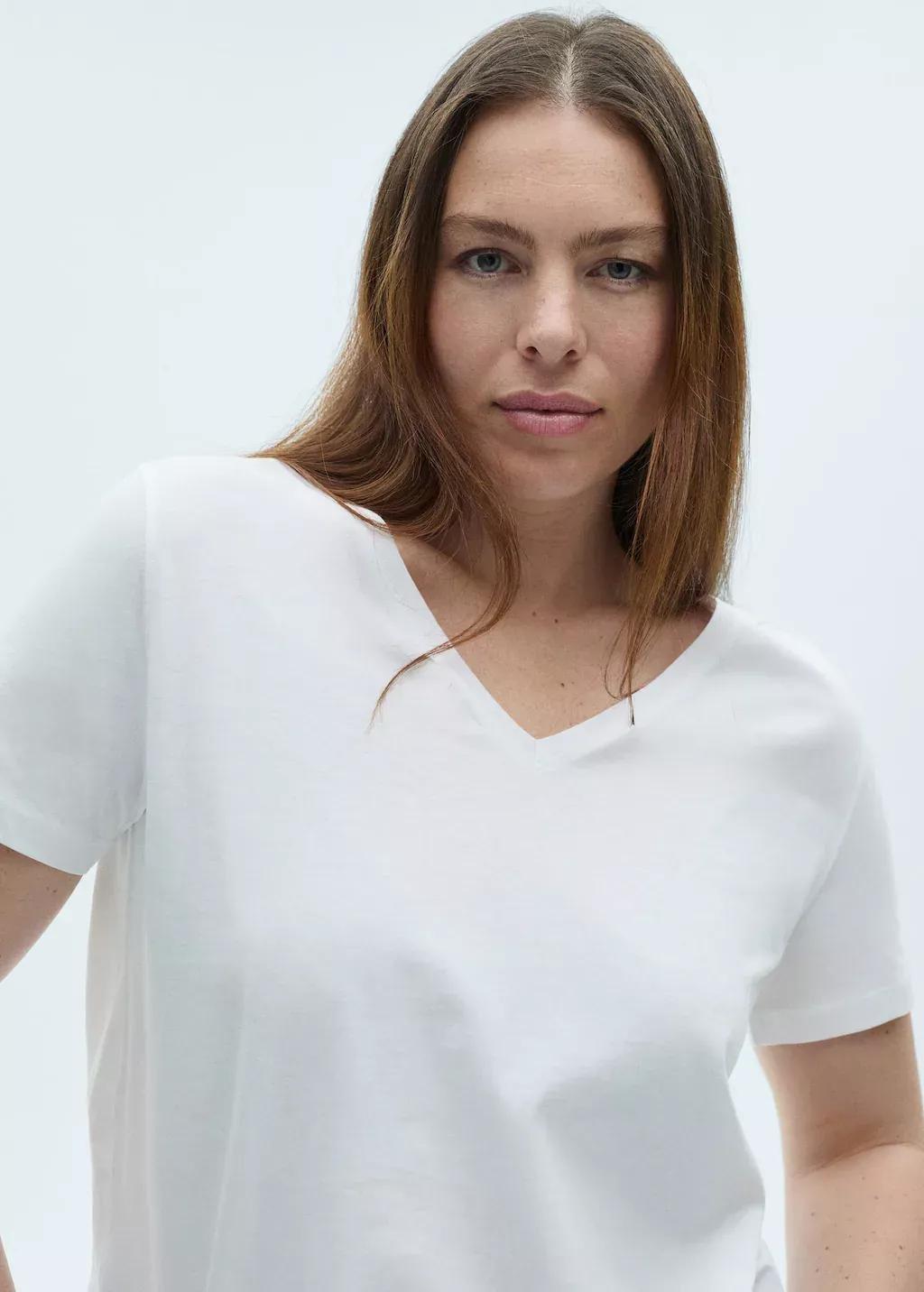 White V-Neck Cotton T-Shirt, , large image number 4