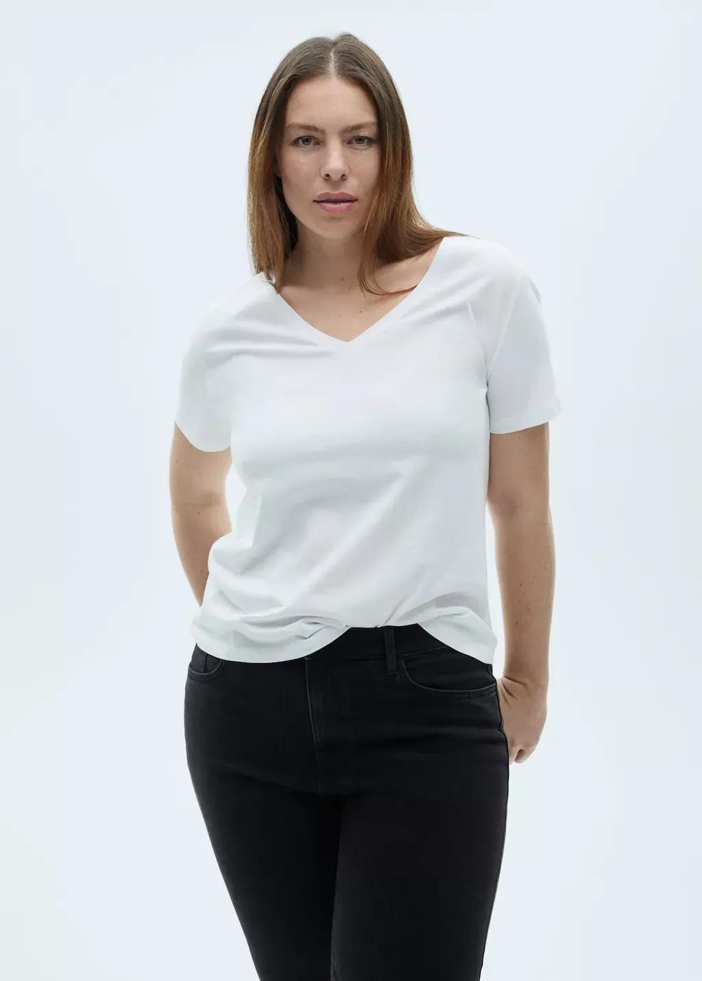 White V-Neck Cotton T-Shirt, , large image number 5