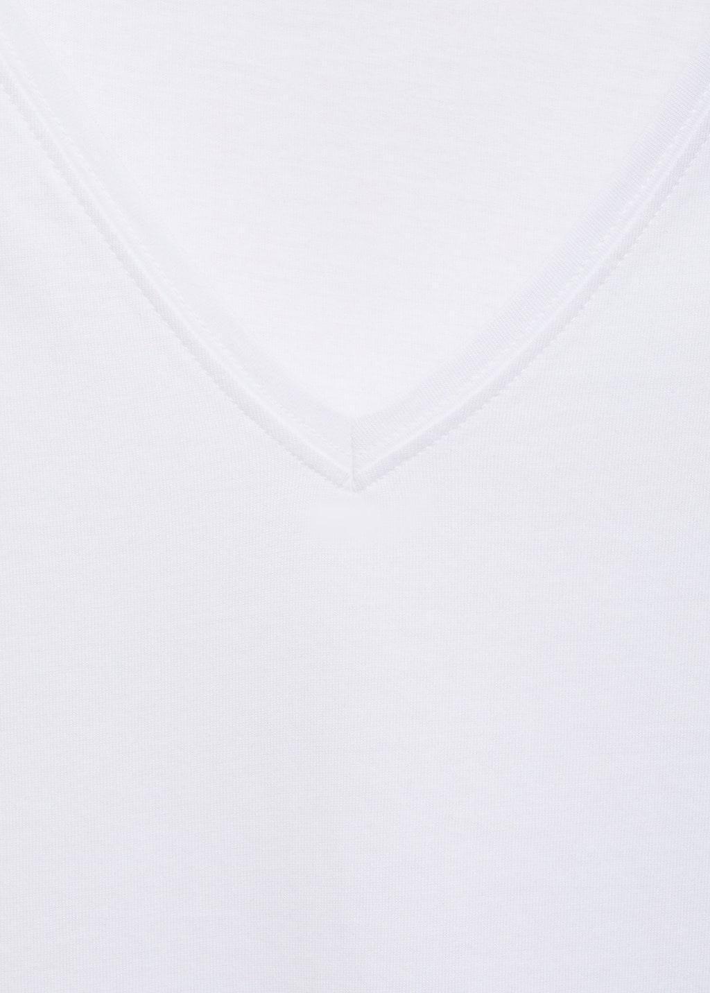 White V-Neck Cotton T-Shirt, , large image number 6