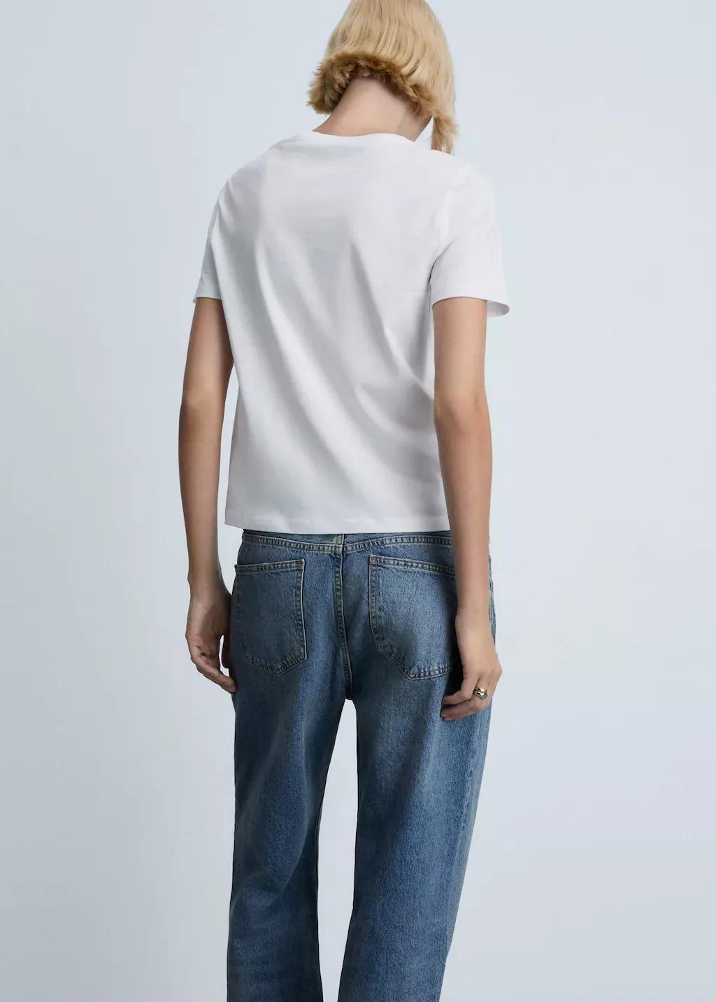 White V-Neck Cotton T-Shirt, , large image number 8