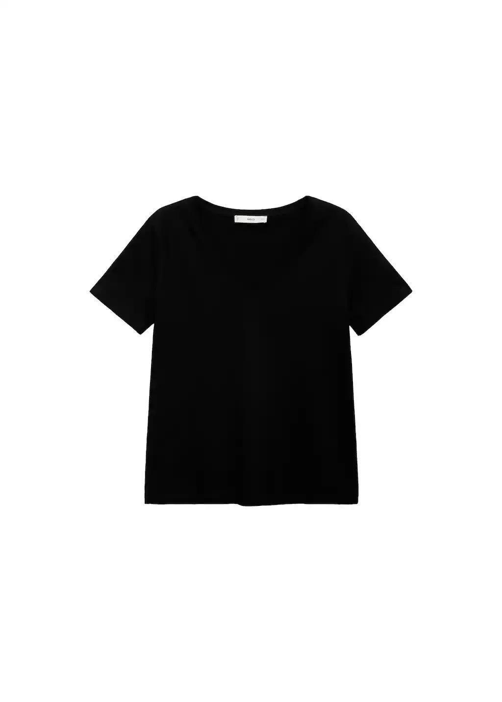 Black V-Neck Cotton T-Shirt, , large image number 2