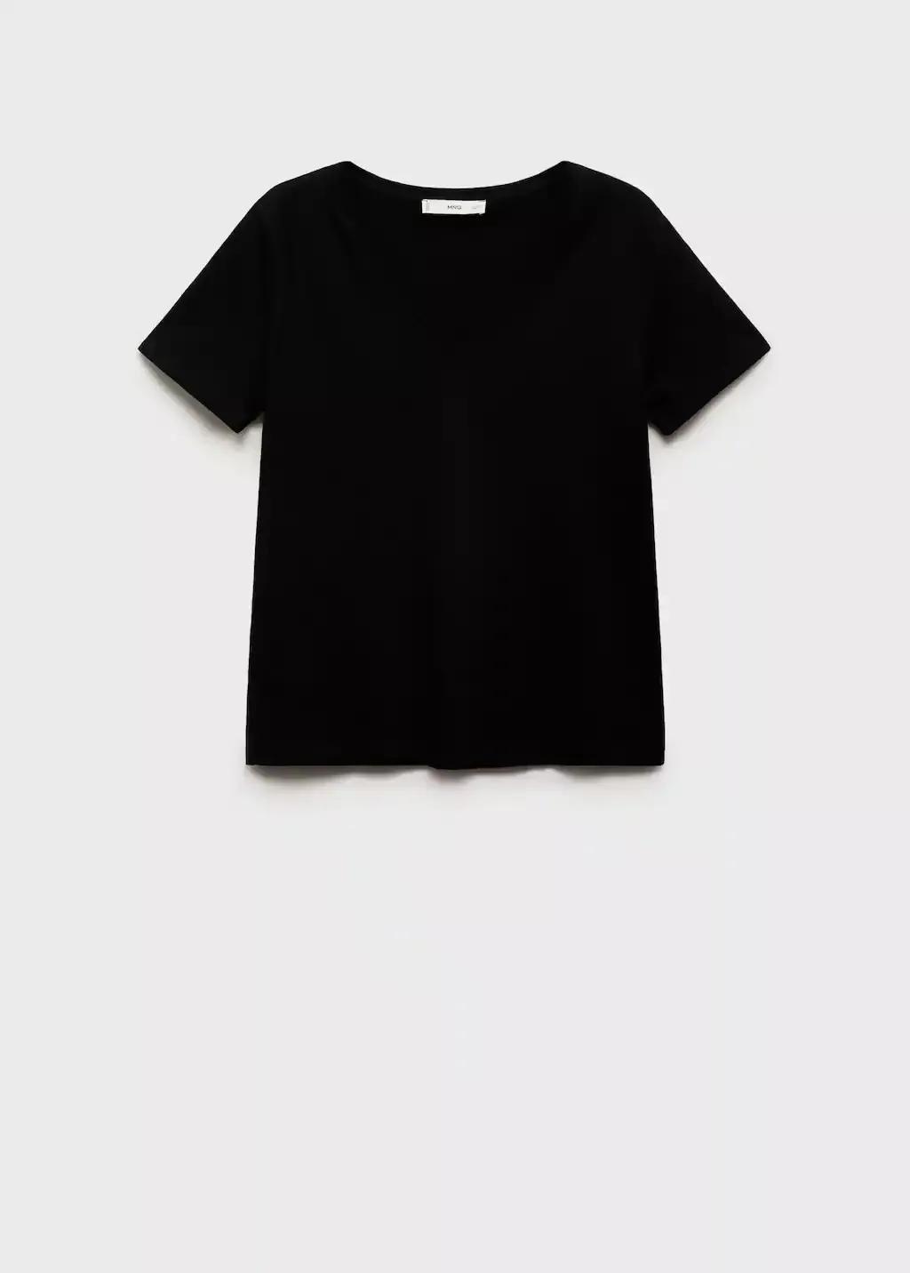 Black V-Neck Cotton T-Shirt, , large image number 4