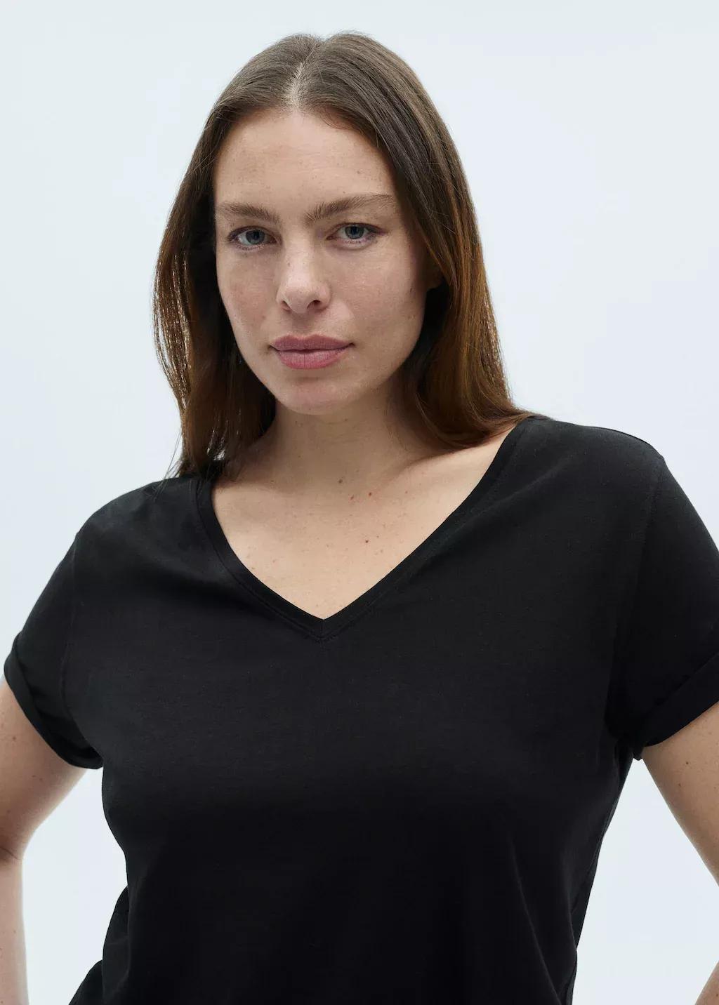 Black V-Neck Cotton T-Shirt, , large image number 5