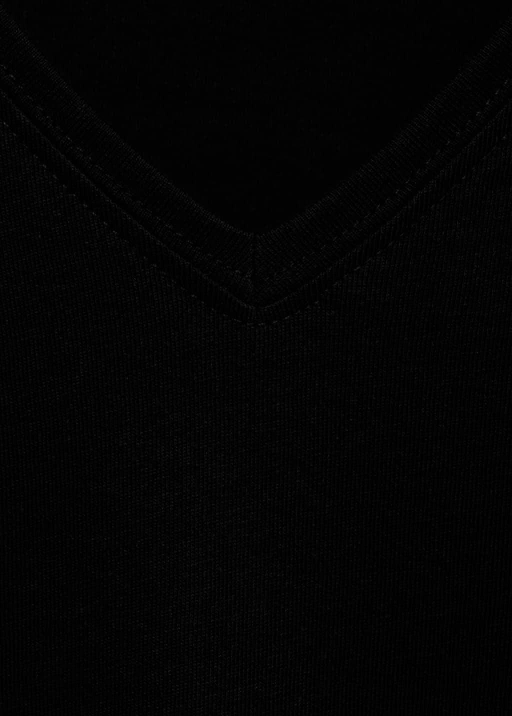 Black V-Neck Cotton T-Shirt, , large image number 7