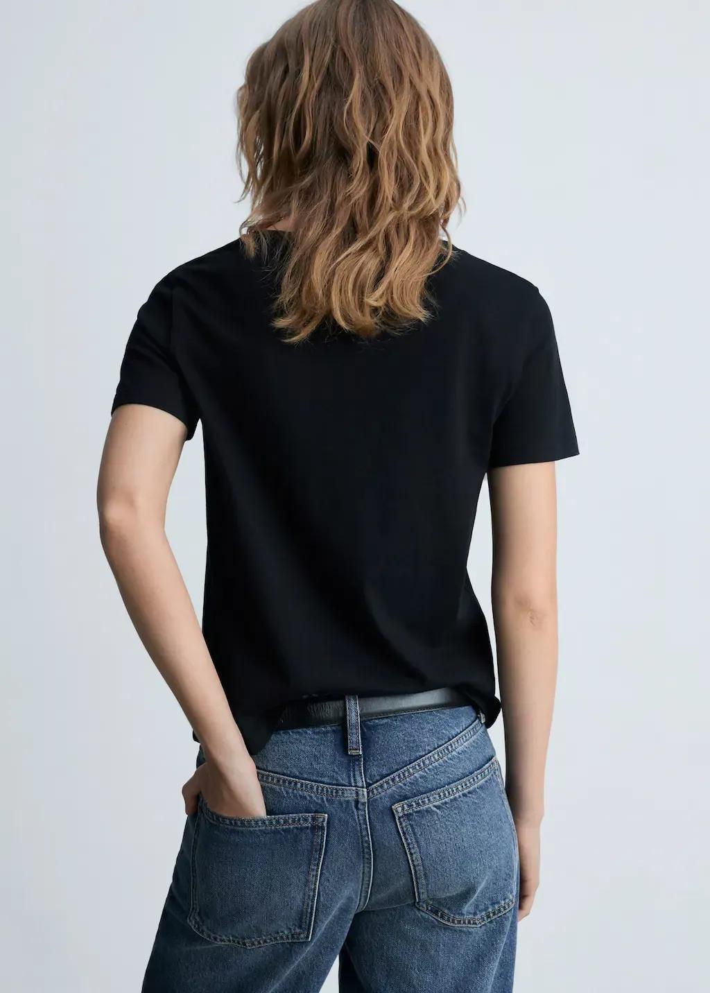 Black V-Neck Cotton T-Shirt, , large image number 8