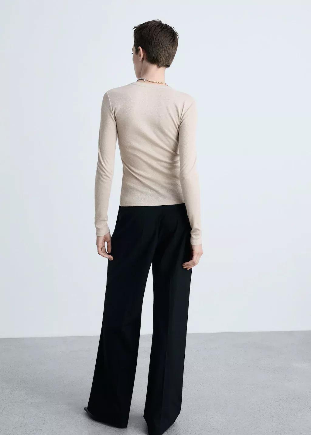Beige Lurex Knitted T-Shirt, , large image number 1