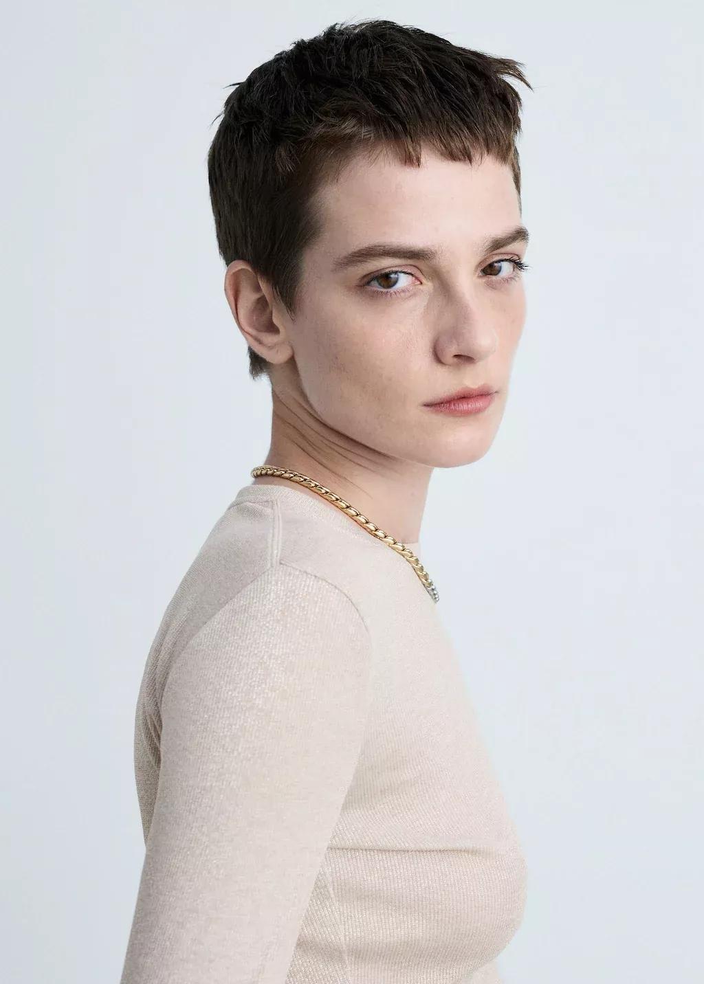 Beige Lurex Knitted T-Shirt, , large image number 3