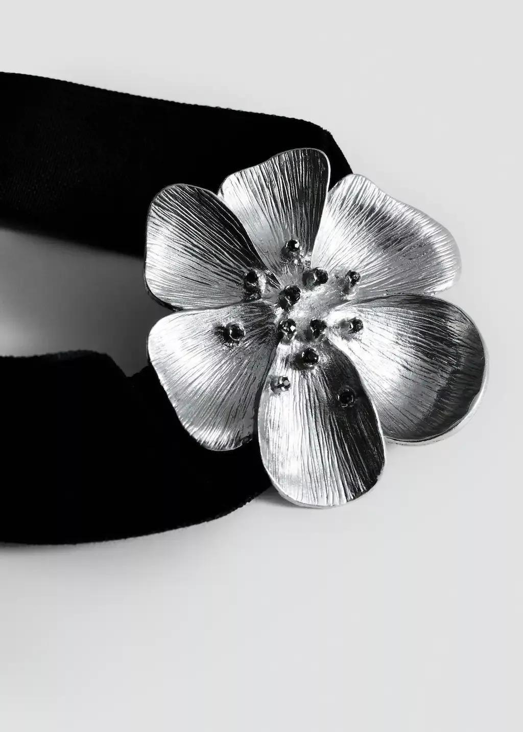 Silver Crystal Flower Choker Necklace, Silver, large image number 0