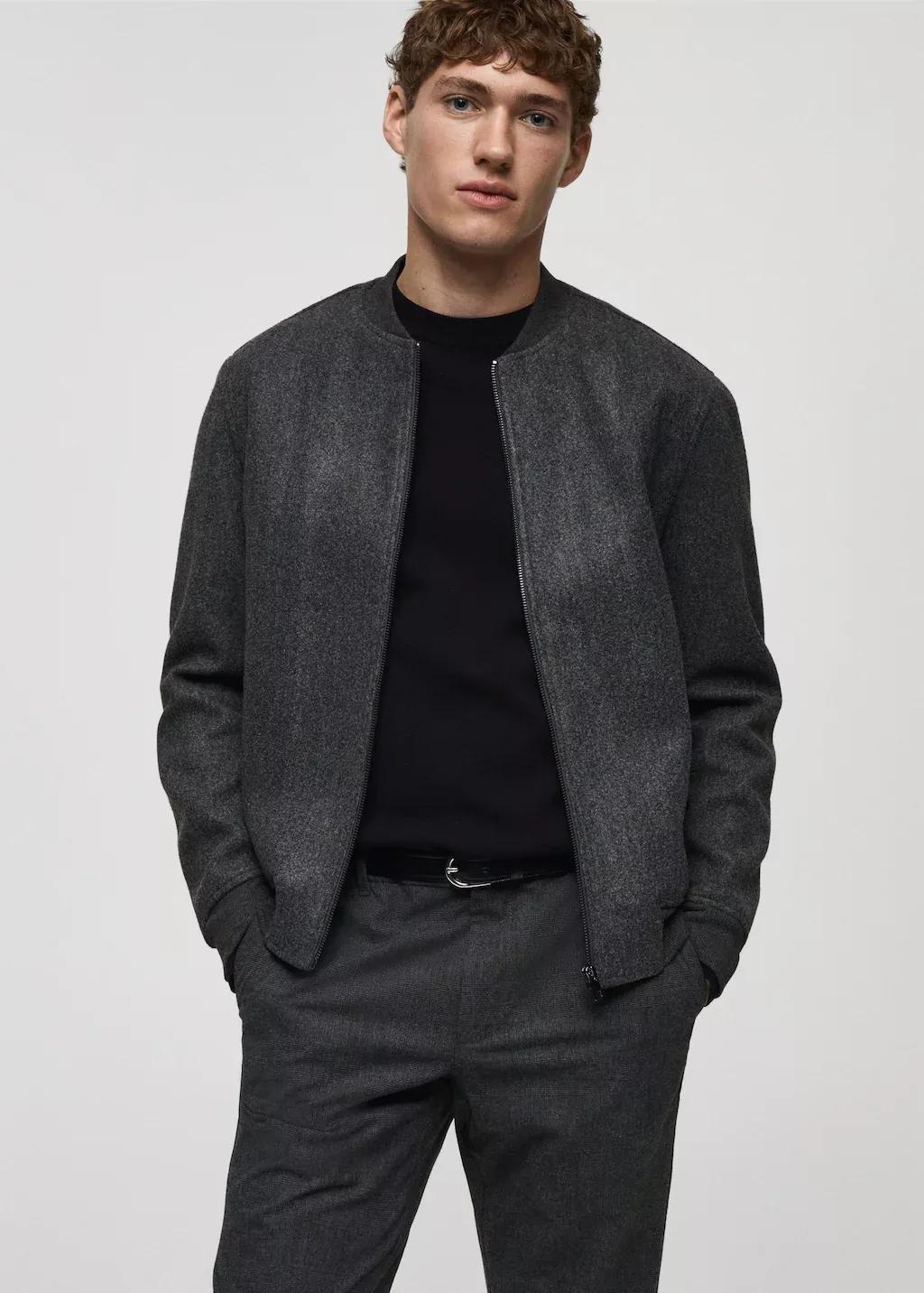 Grey Regular-Fit Flannel Bomber Jacket, , large image number 0