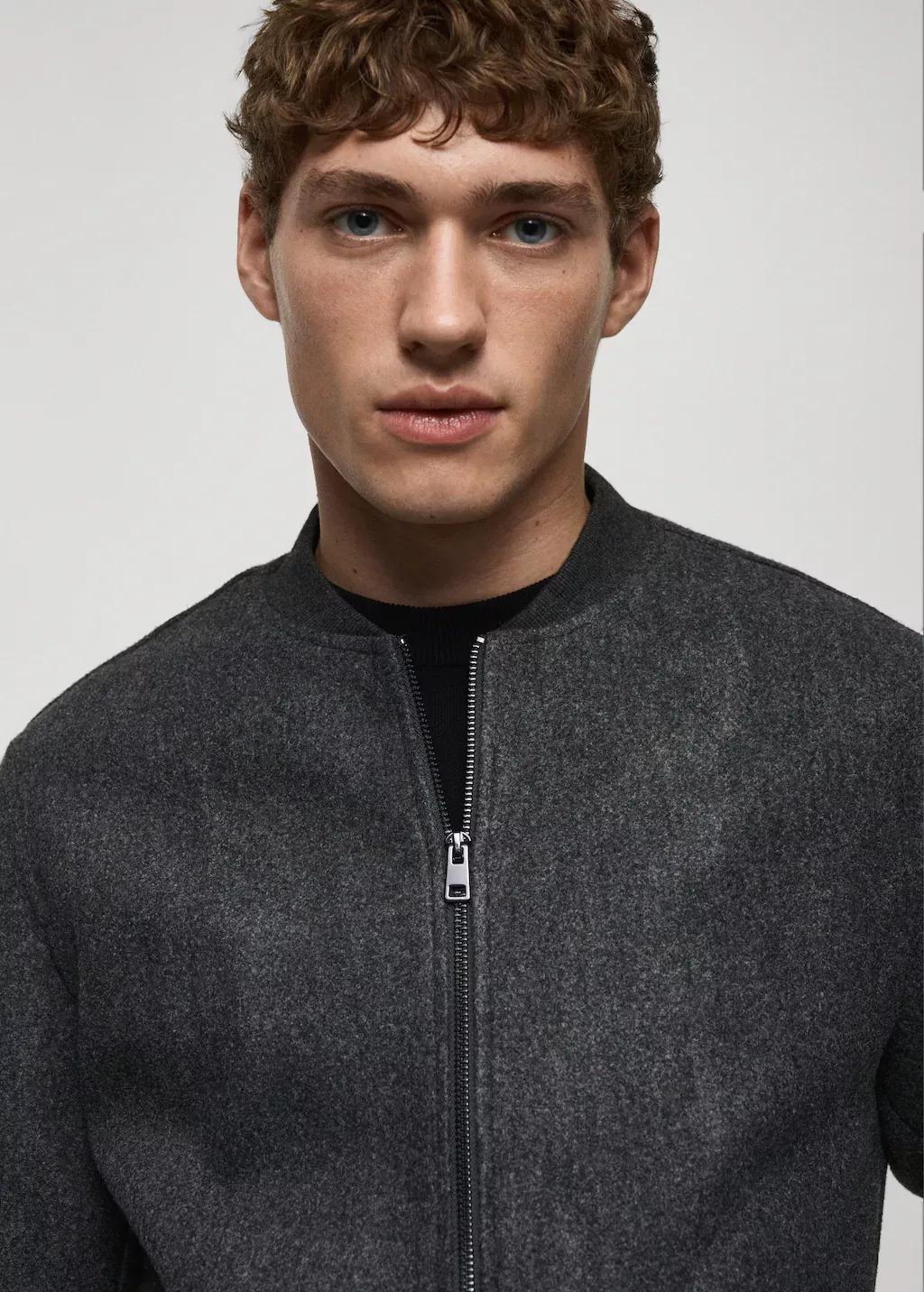 Grey Regular-Fit Flannel Bomber Jacket, , large image number 1