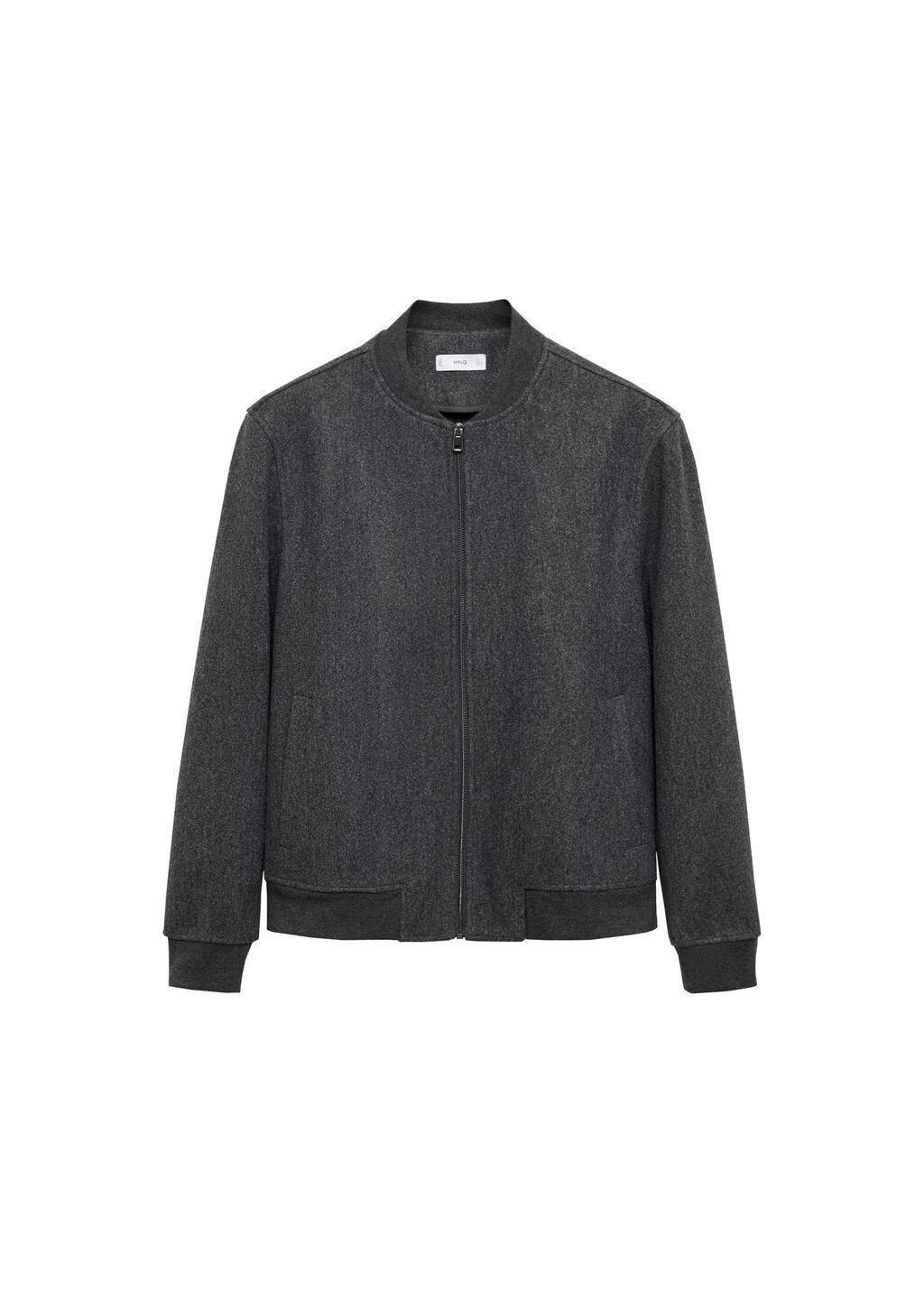 Grey Regular-Fit Flannel Bomber Jacket, , large image number 2