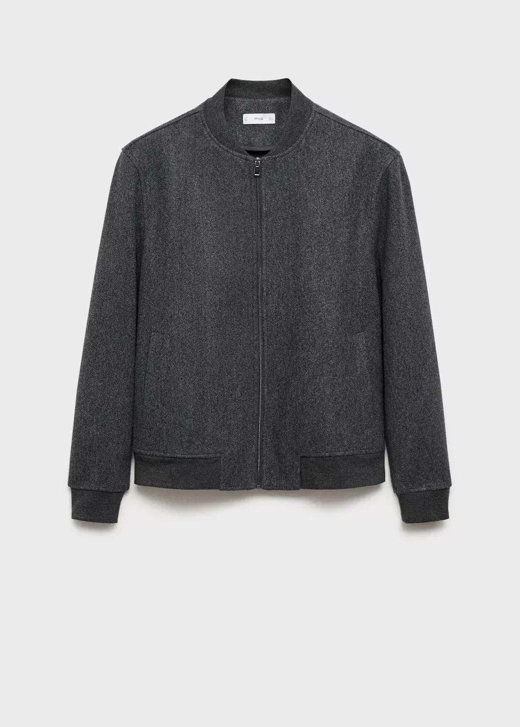 Grey Regular-Fit Flannel Bomber Jacket, , large image number 4