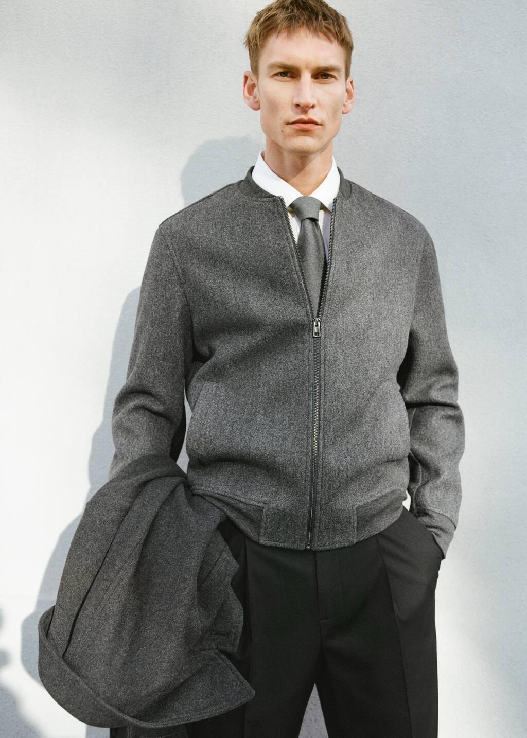 Grey Regular-Fit Flannel Bomber Jacket, , large image number 6