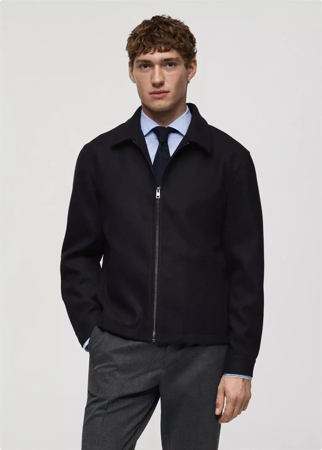 Navy Regular-Fit Zip-Up Flannel Jacket, , large image number 0