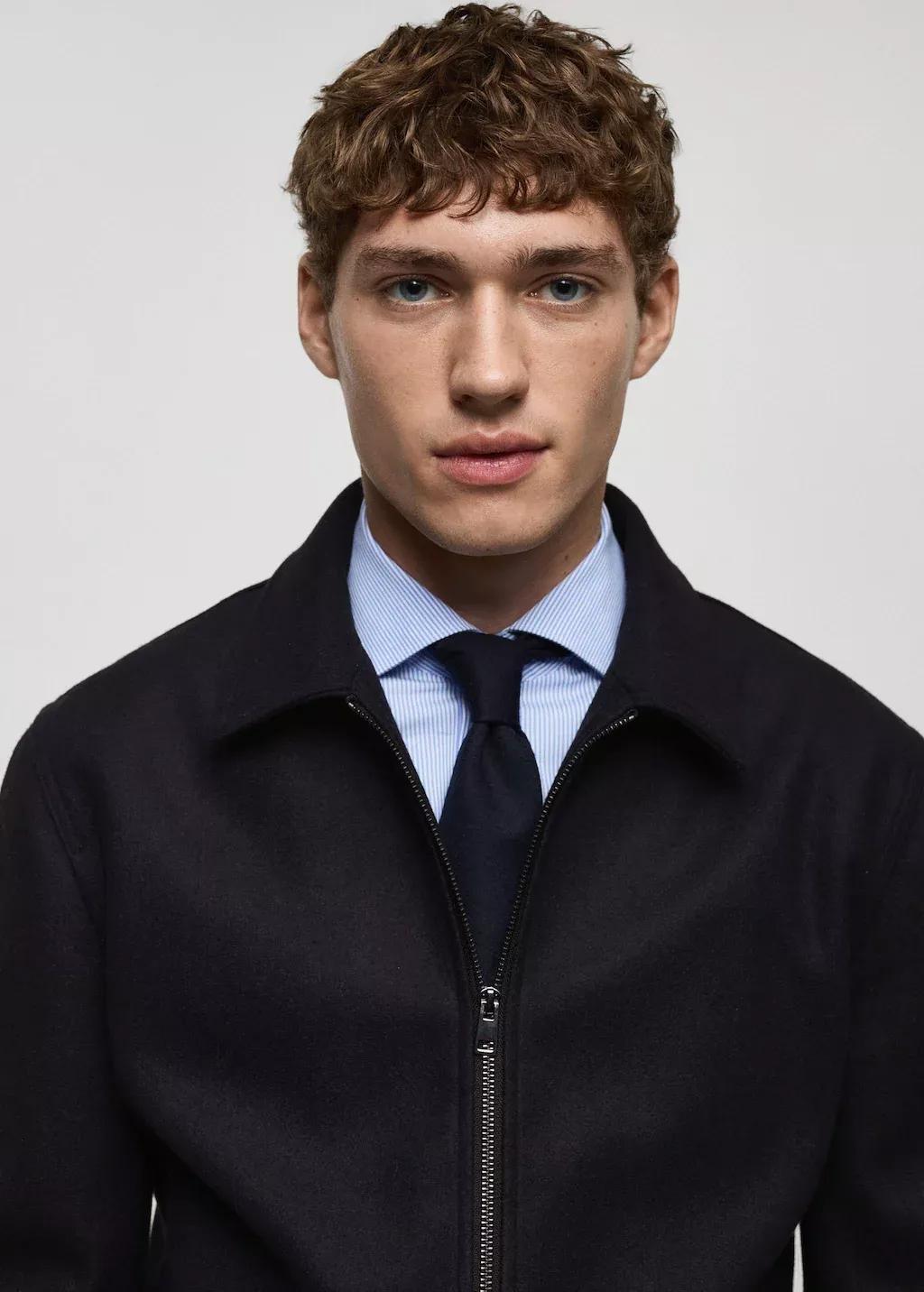 Navy Regular-Fit Zip-Up Flannel Jacket, , large image number 1