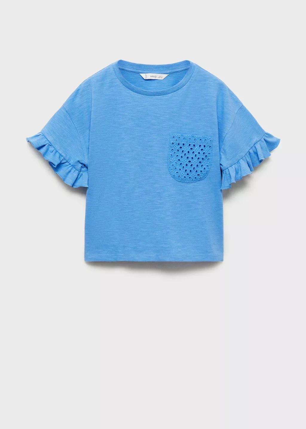 Blue Embroidered Chest-Pocket T-Shirt, , large image number 0