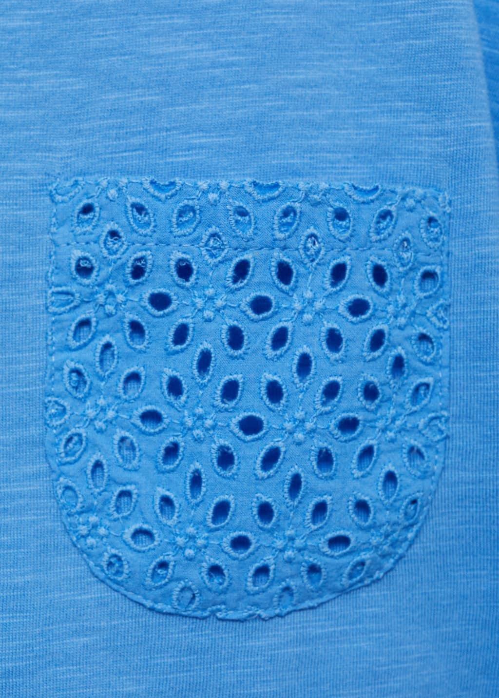 Blue Embroidered Chest-Pocket T-Shirt, , large image number 2