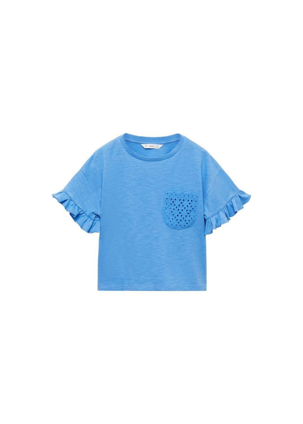 Blue Embroidered Chest-Pocket T-Shirt, , large image number 3