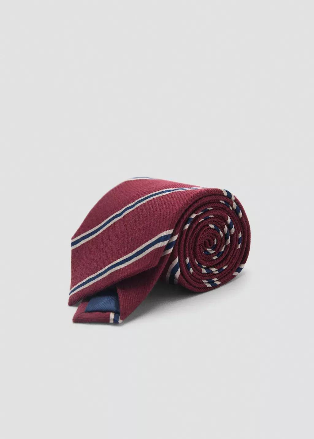 Red Striped Silk Cotton Tie, , medium