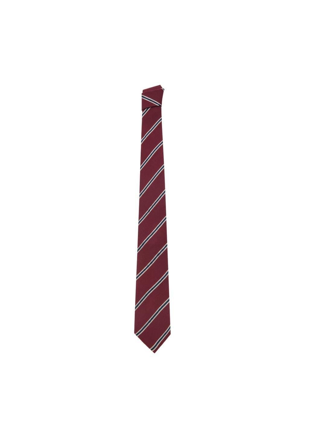 Red Striped Silk Cotton Tie, Dark Red, large image number 1