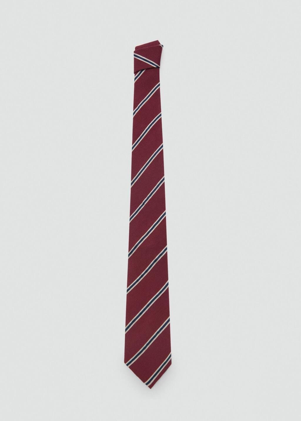 Red Striped Silk Cotton Tie, Dark Red, large image number 2