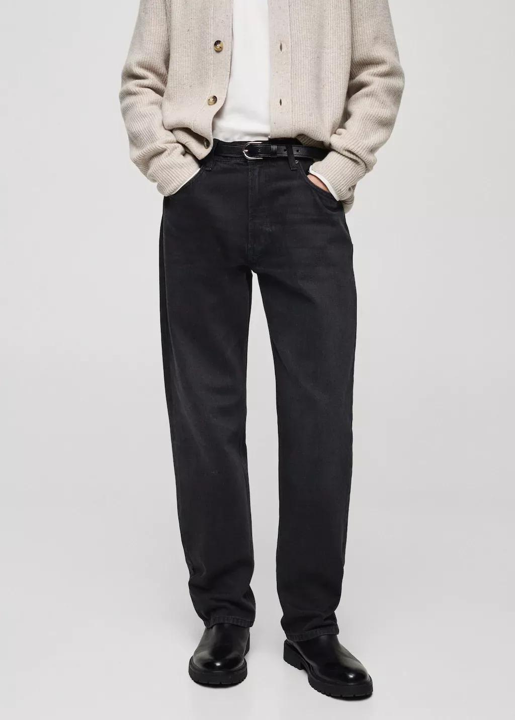 Grey Black Straight Fit Jeans, , large image number 0