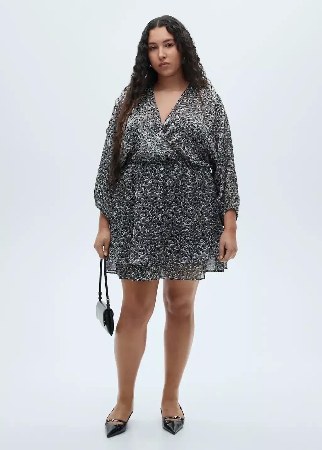 Black Animal-Print Ruffled Dress, , large image number 1