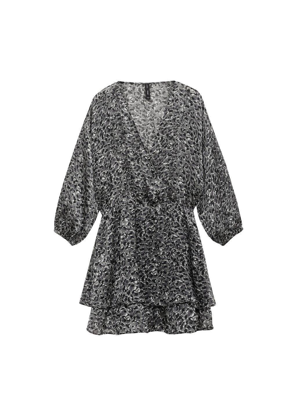 Black Animal-Print Ruffled Dress, , large image number 2