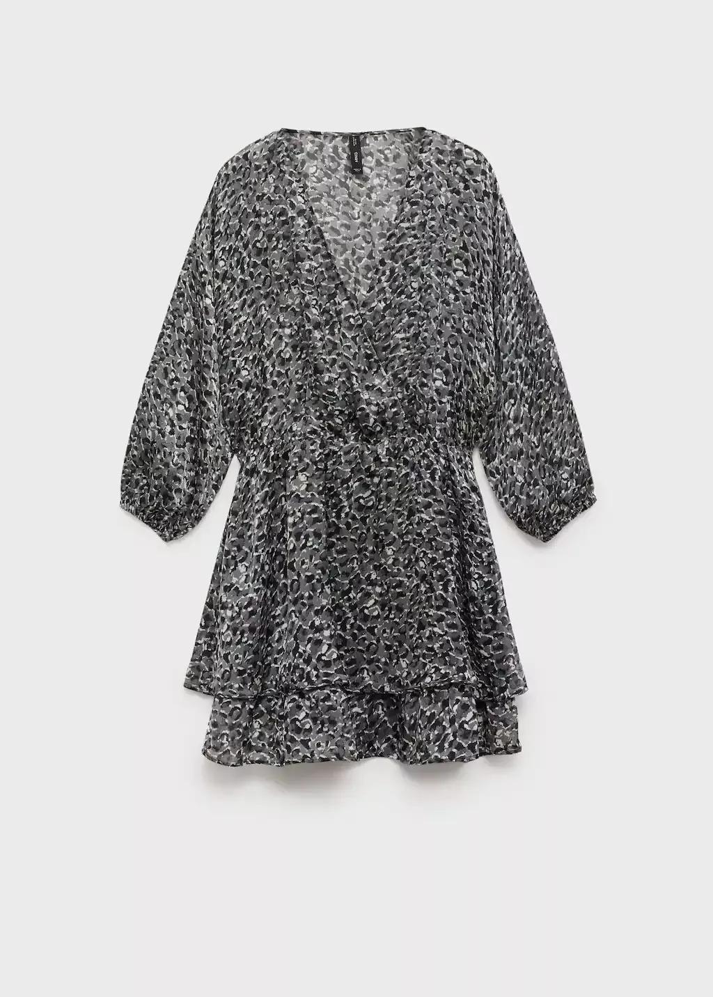 Black Animal-Print Ruffled Dress, , large image number 4