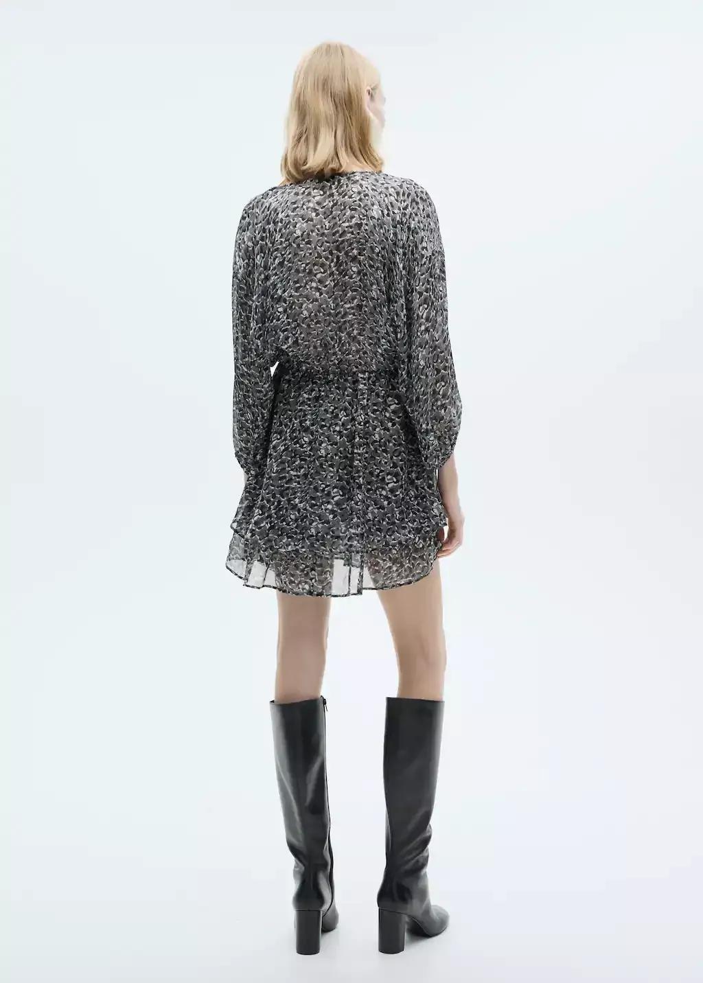 Black Animal-Print Ruffled Dress, , large image number 7