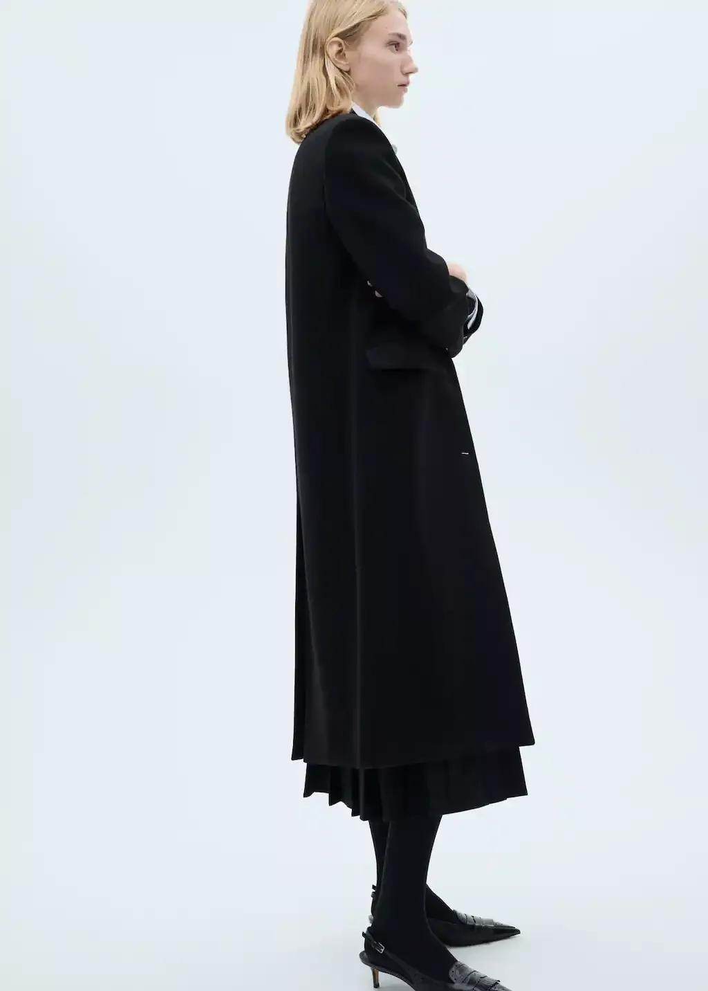 Black Buttoned Wool Coat, , large image number 3