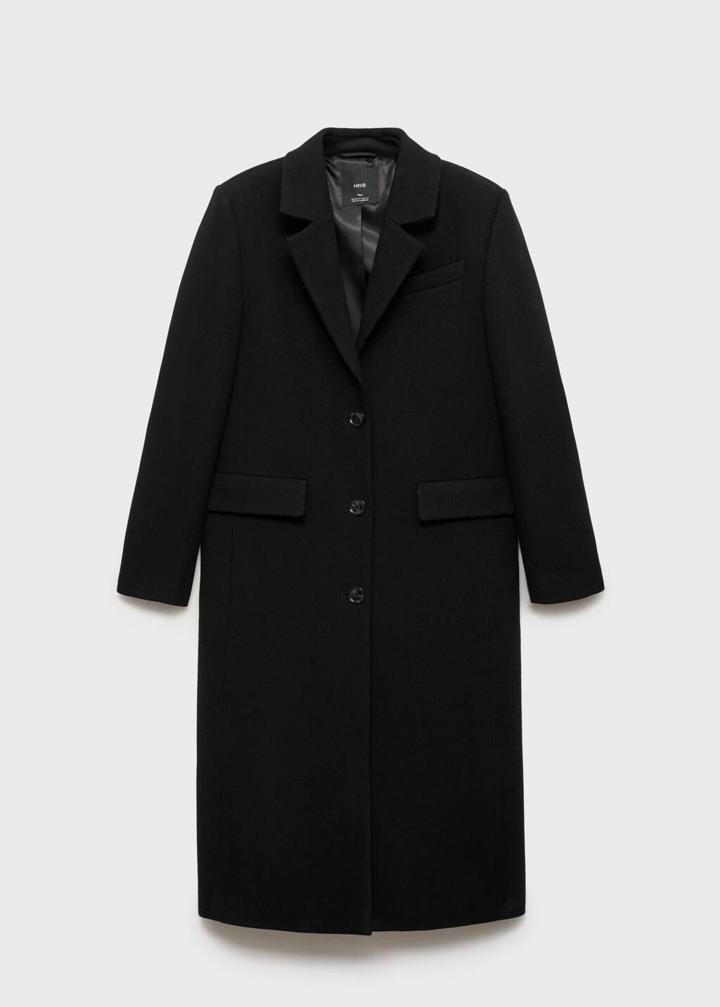 Black Buttoned Wool Coat, , large image number 4
