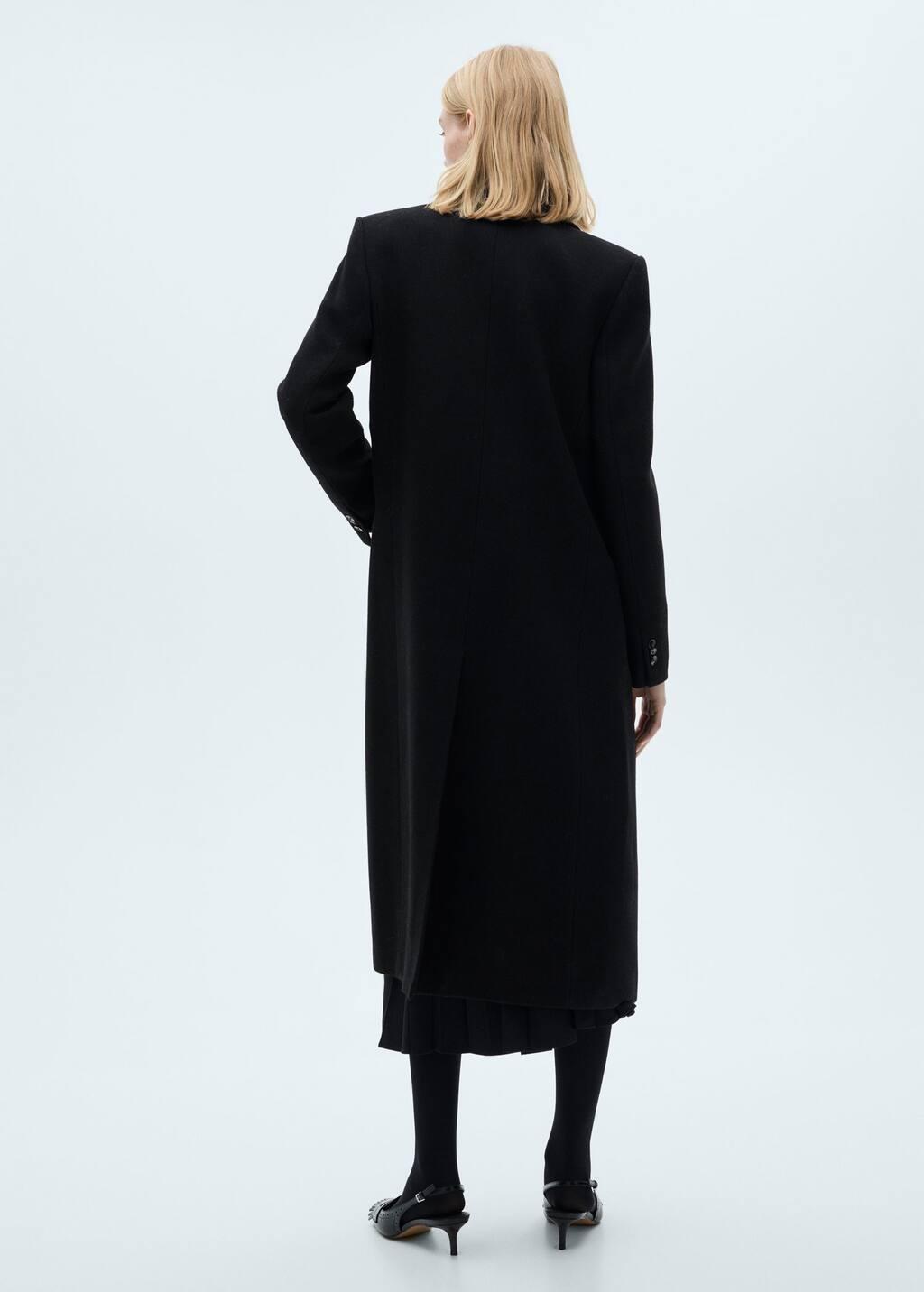 Black Buttoned Wool Coat, , large image number 6