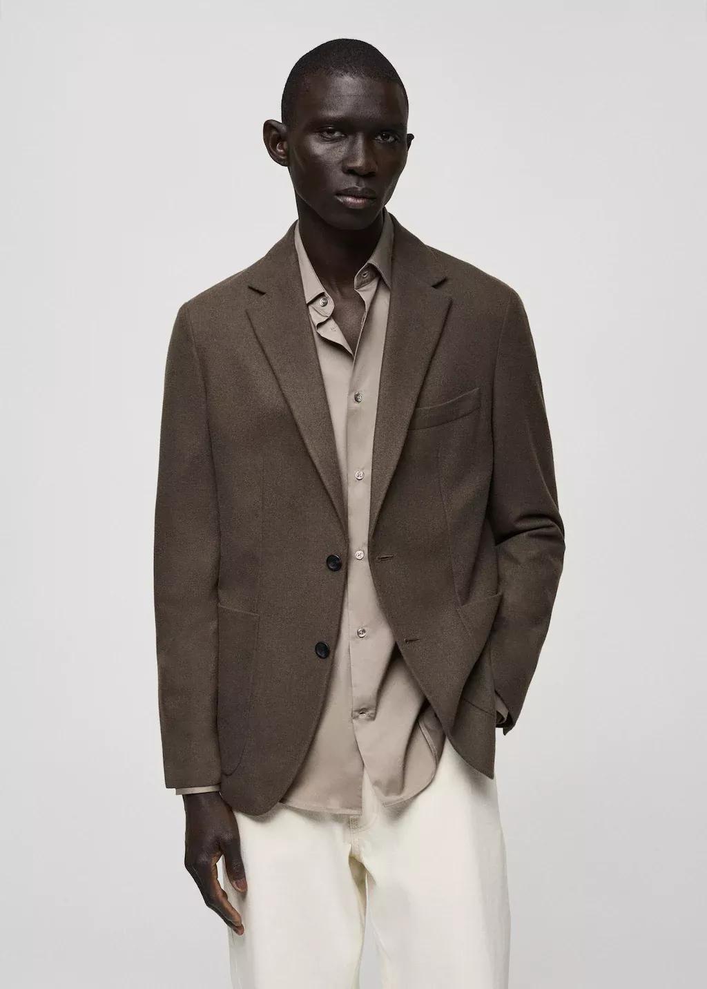 Beige Plain Tailored Blazer, , medium