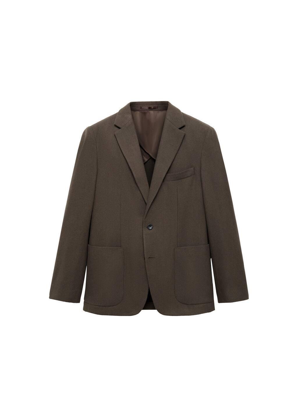 Beige Plain Tailored Blazer, , large image number 2