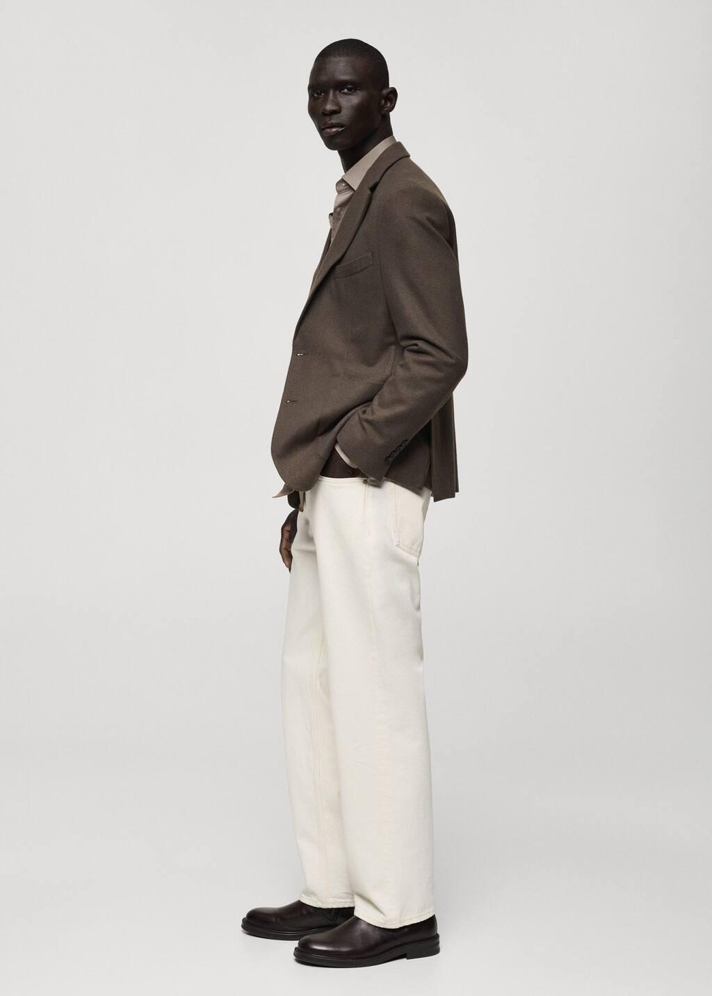 Beige Plain Tailored Blazer, , large image number 3