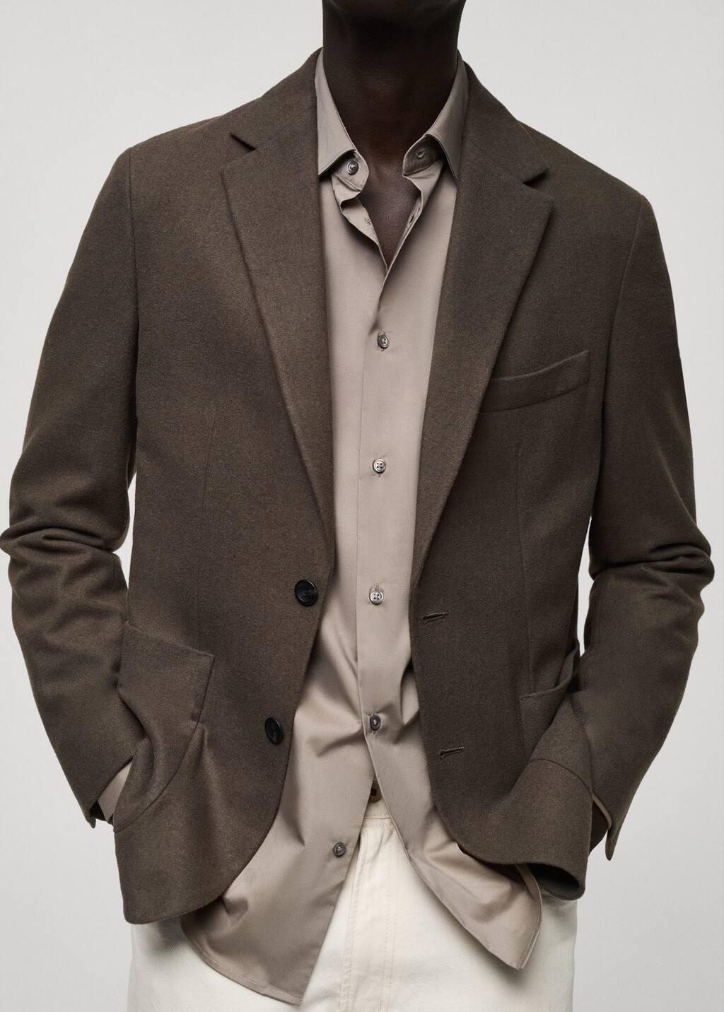 Beige Plain Tailored Blazer, , large image number 6