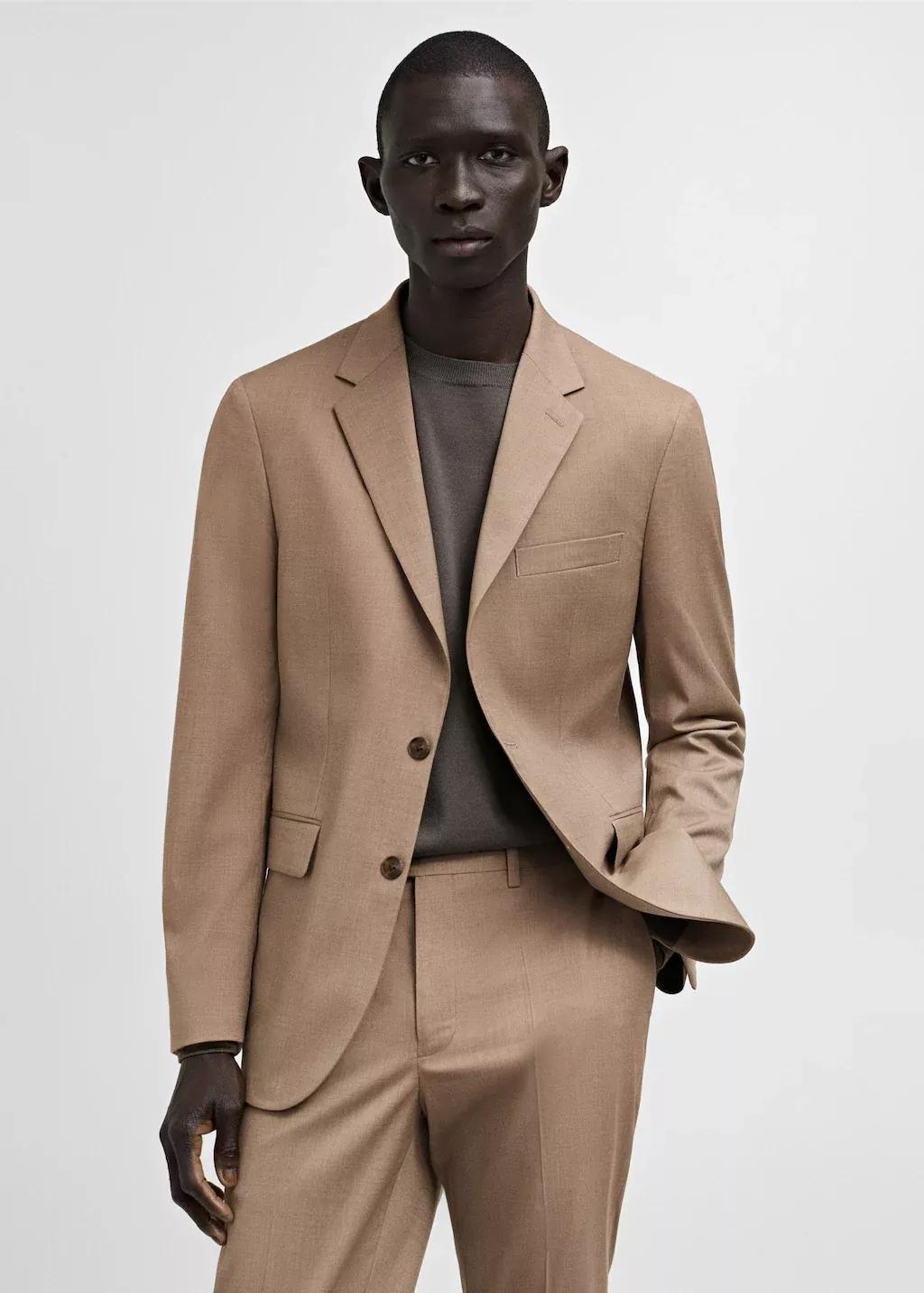 Beige Plain Suit Blazer, , large image number 0