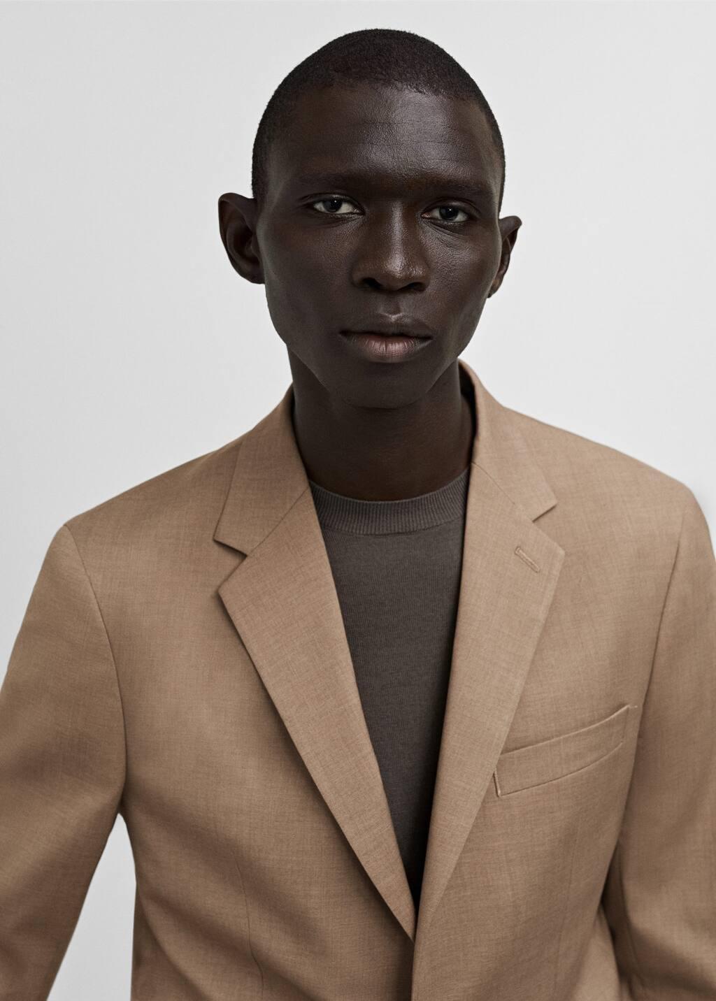 Beige Plain Suit Blazer, , large image number 1