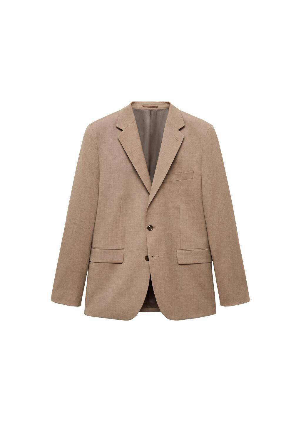 Beige Plain Suit Blazer, , large image number 2