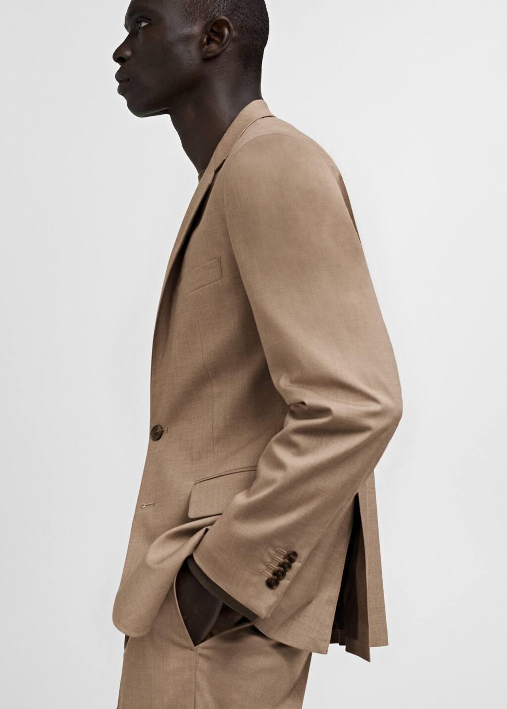 Beige Plain Suit Blazer, , large image number 3