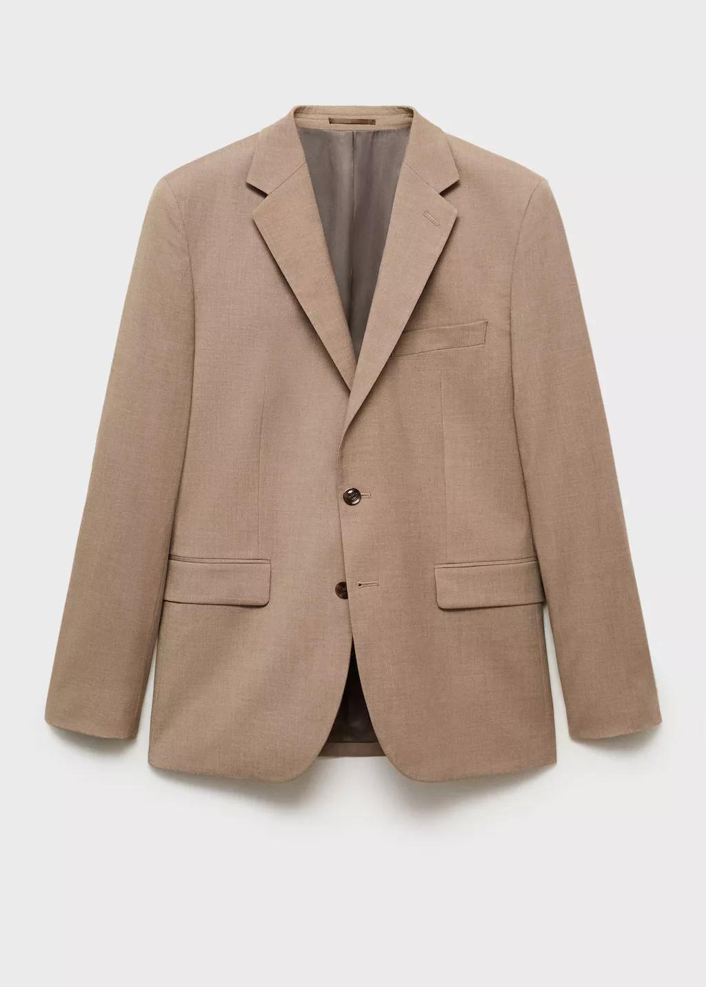 Beige Plain Suit Blazer, , large image number 4
