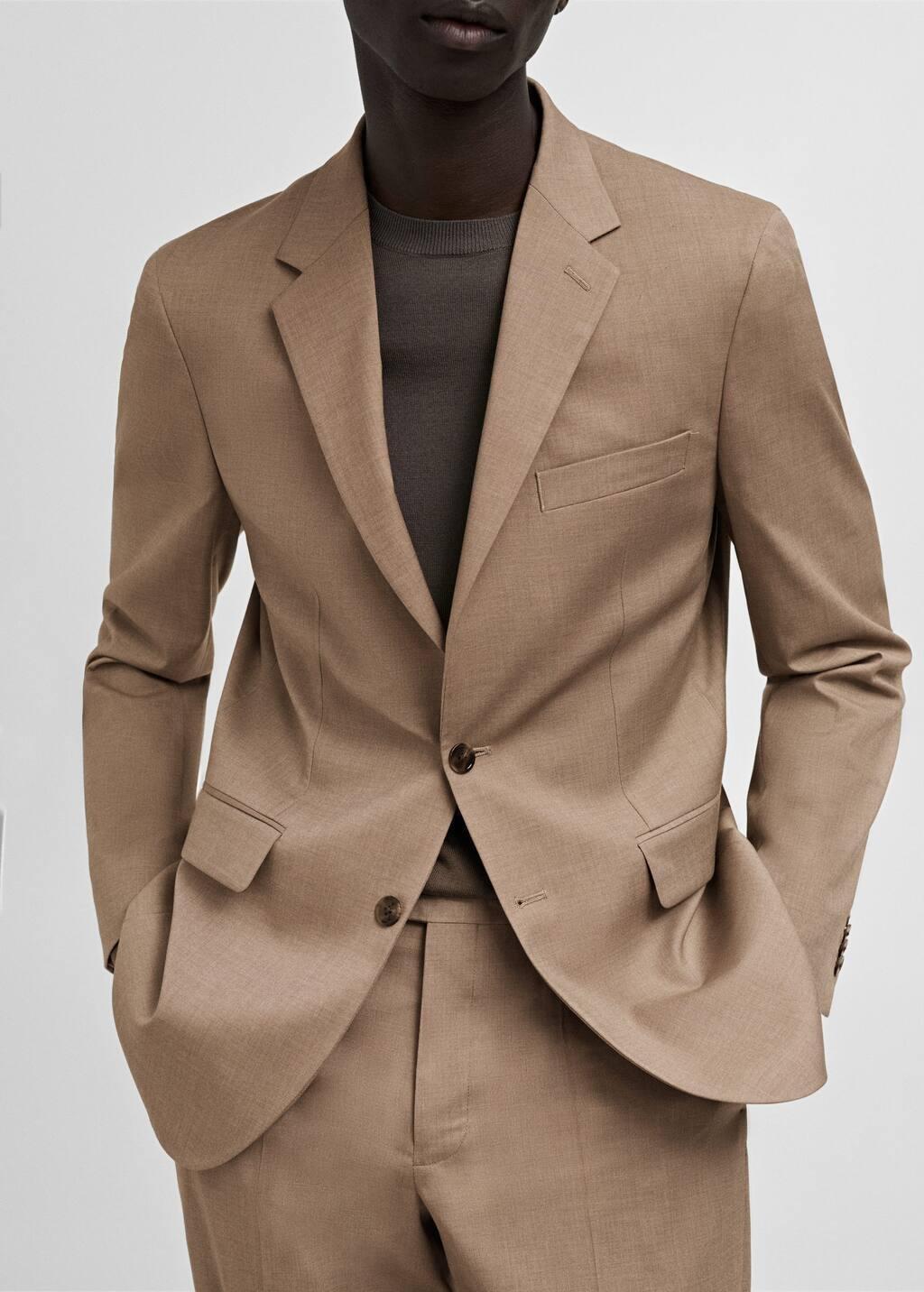 Beige Plain Suit Blazer, , large image number 5
