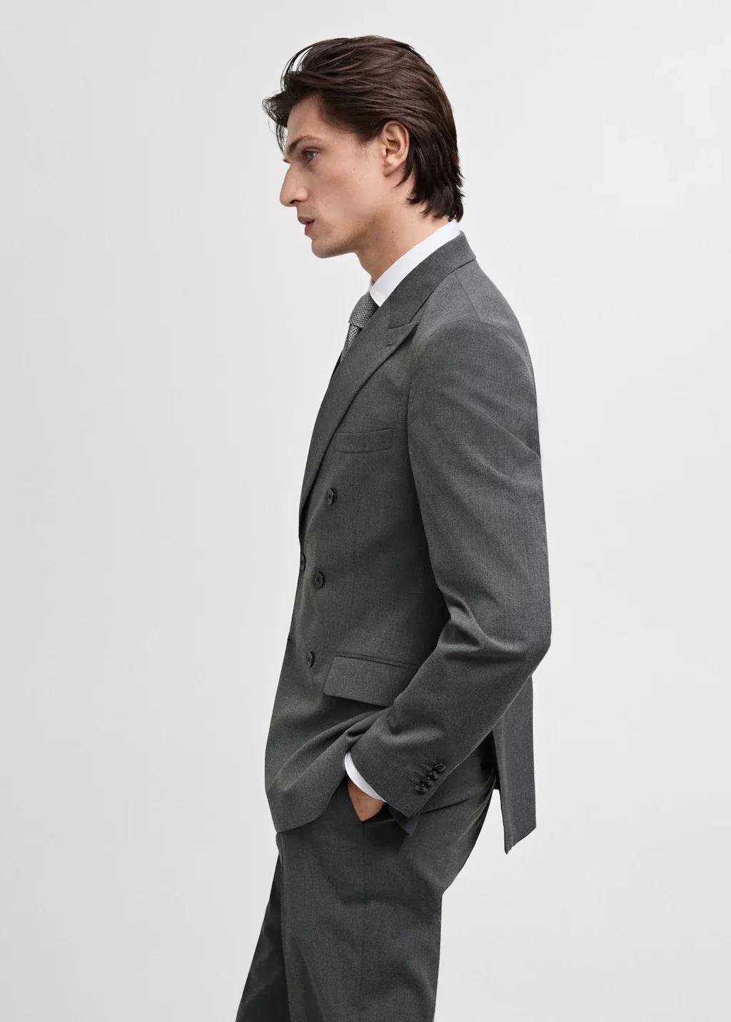 Grey Plain Suit Blazer, , large image number 3
