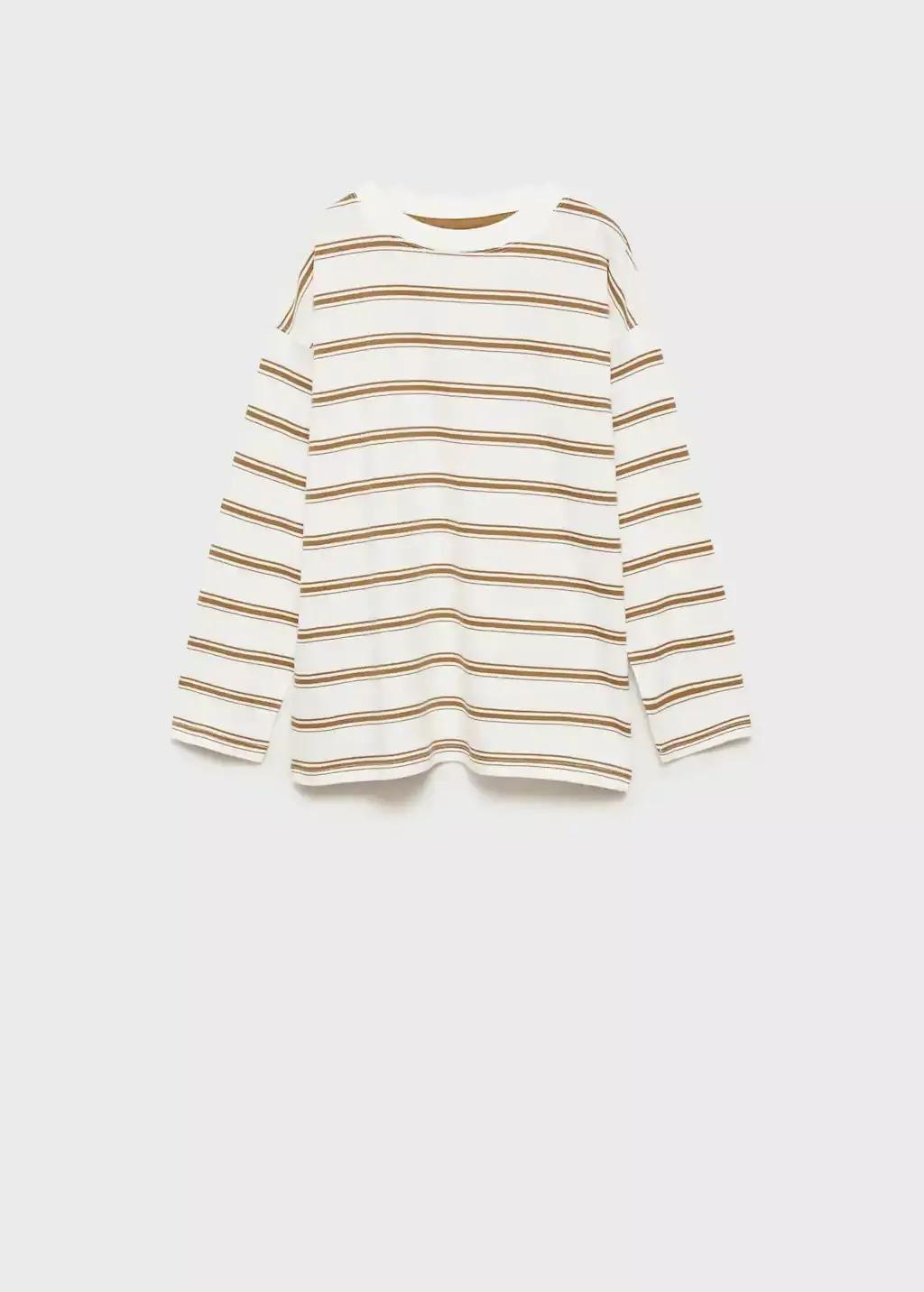 Beige Striped Oversized T-Shirt, , large image number 0