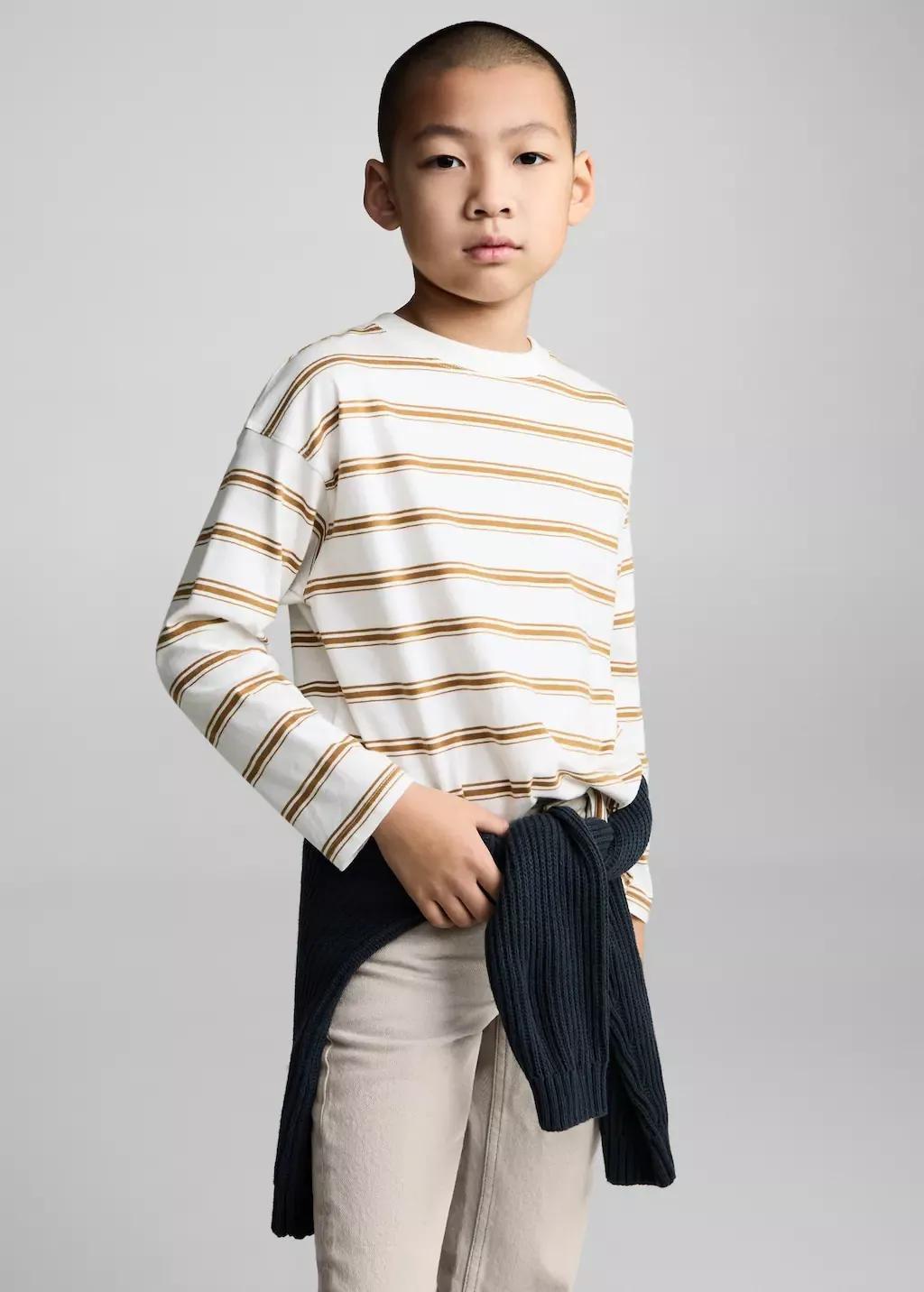 Beige Striped Oversized T-Shirt, , large image number 1